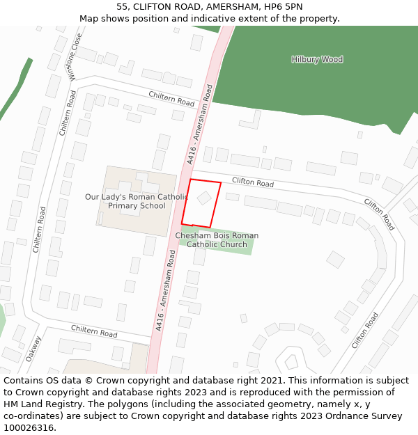 55, CLIFTON ROAD, AMERSHAM, HP6 5PN: Location map and indicative extent of plot