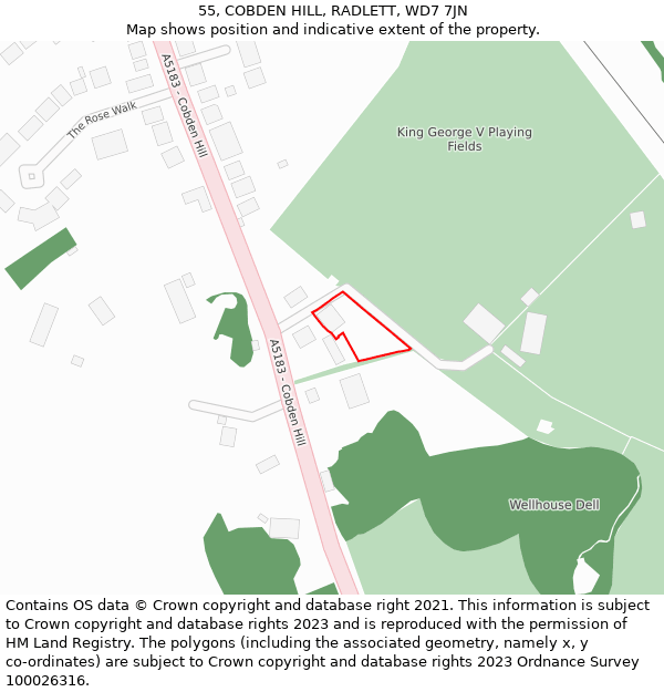 55, COBDEN HILL, RADLETT, WD7 7JN: Location map and indicative extent of plot