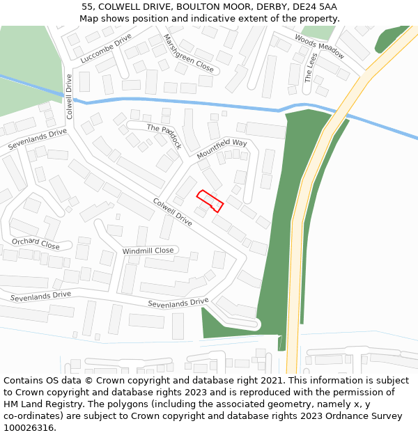 55, COLWELL DRIVE, BOULTON MOOR, DERBY, DE24 5AA: Location map and indicative extent of plot