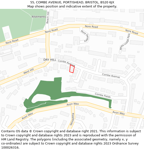 55, COMBE AVENUE, PORTISHEAD, BRISTOL, BS20 6JX: Location map and indicative extent of plot