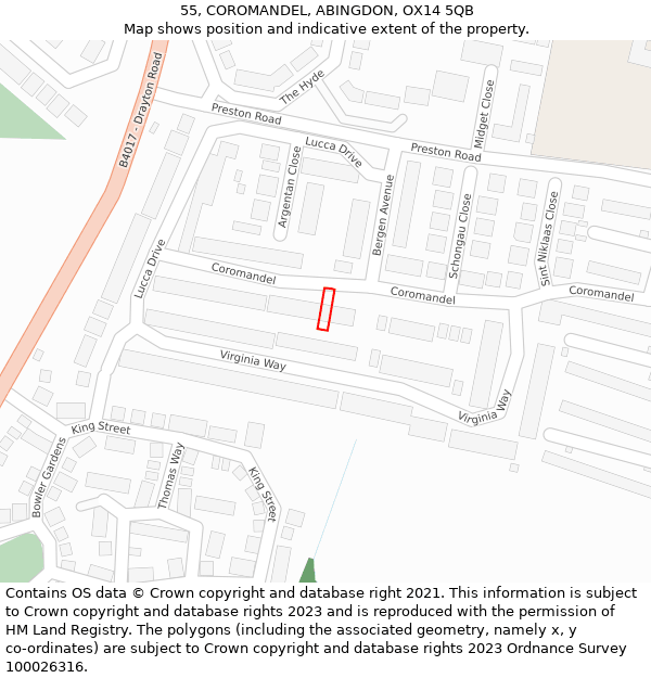 55, COROMANDEL, ABINGDON, OX14 5QB: Location map and indicative extent of plot