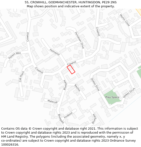 55, CROWHILL, GODMANCHESTER, HUNTINGDON, PE29 2NS: Location map and indicative extent of plot