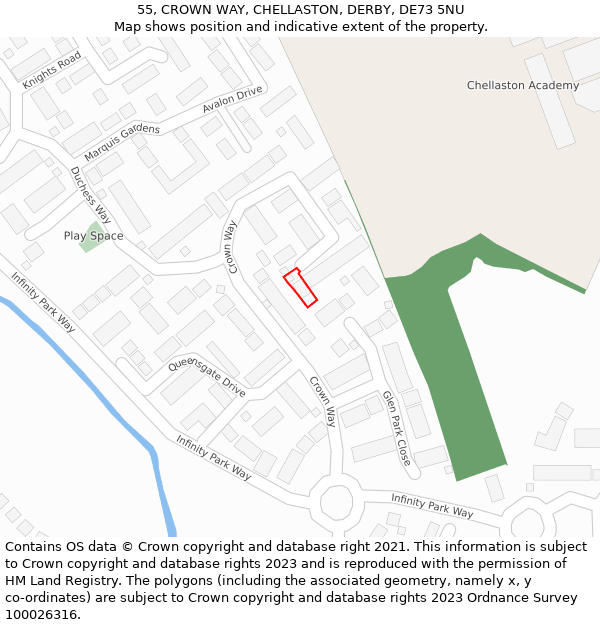 55, CROWN WAY, CHELLASTON, DERBY, DE73 5NU: Location map and indicative extent of plot