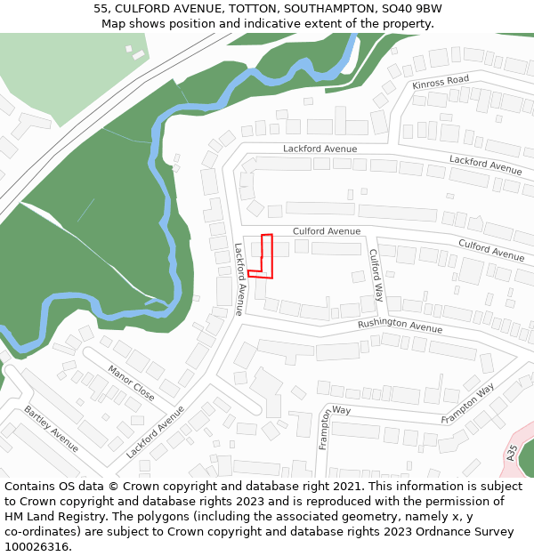 55, CULFORD AVENUE, TOTTON, SOUTHAMPTON, SO40 9BW: Location map and indicative extent of plot