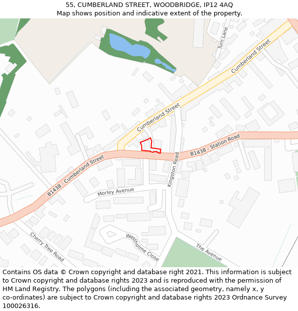 55, CUMBERLAND STREET, WOODBRIDGE, IP12 4AQ: Location map and indicative extent of plot