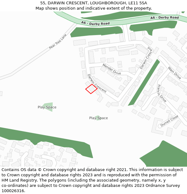 55, DARWIN CRESCENT, LOUGHBOROUGH, LE11 5SA: Location map and indicative extent of plot
