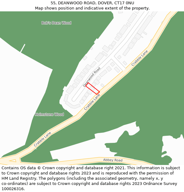 55, DEANWOOD ROAD, DOVER, CT17 0NU: Location map and indicative extent of plot