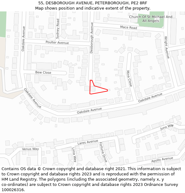 55, DESBOROUGH AVENUE, PETERBOROUGH, PE2 8RF: Location map and indicative extent of plot