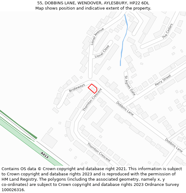 55, DOBBINS LANE, WENDOVER, AYLESBURY, HP22 6DL: Location map and indicative extent of plot