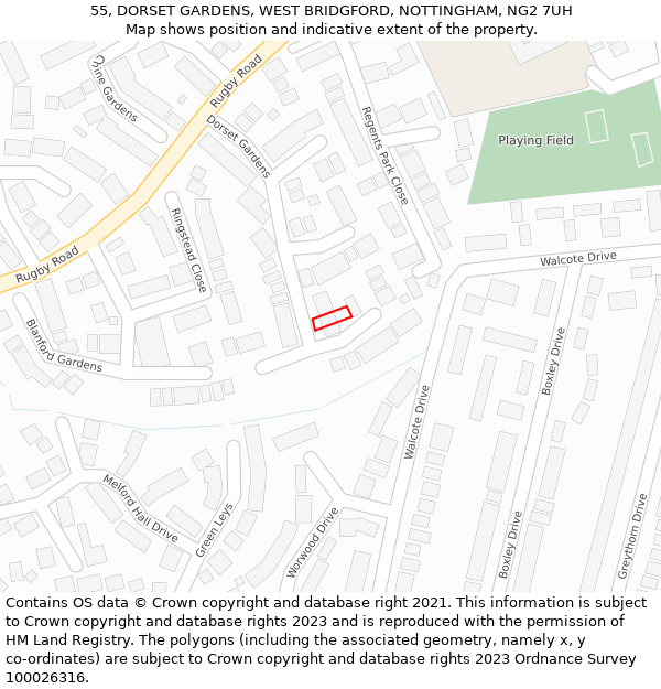55, DORSET GARDENS, WEST BRIDGFORD, NOTTINGHAM, NG2 7UH: Location map and indicative extent of plot