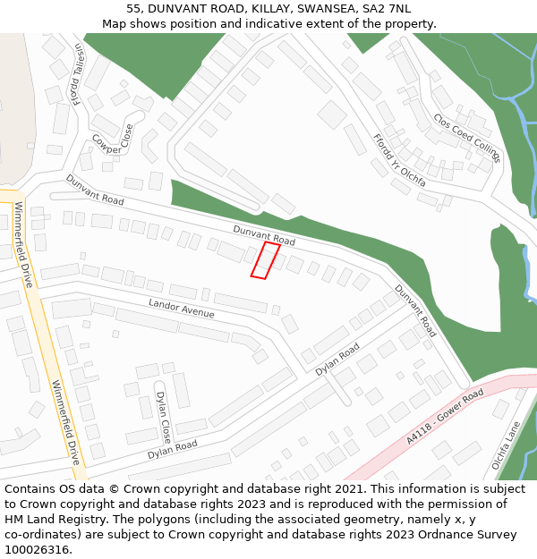 55, DUNVANT ROAD, KILLAY, SWANSEA, SA2 7NL: Location map and indicative extent of plot