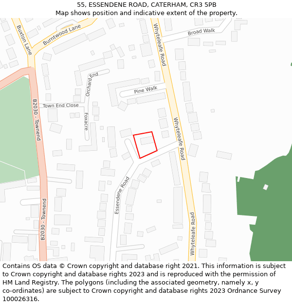 55, ESSENDENE ROAD, CATERHAM, CR3 5PB: Location map and indicative extent of plot