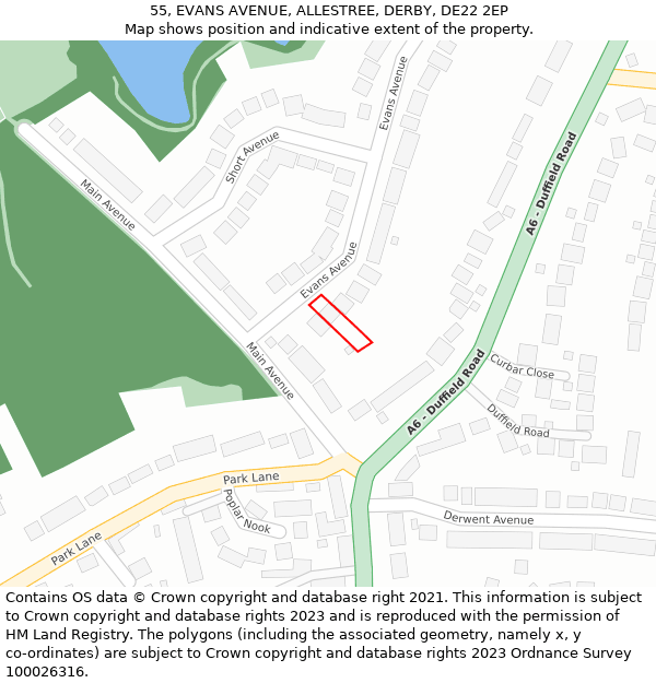 55, EVANS AVENUE, ALLESTREE, DERBY, DE22 2EP: Location map and indicative extent of plot