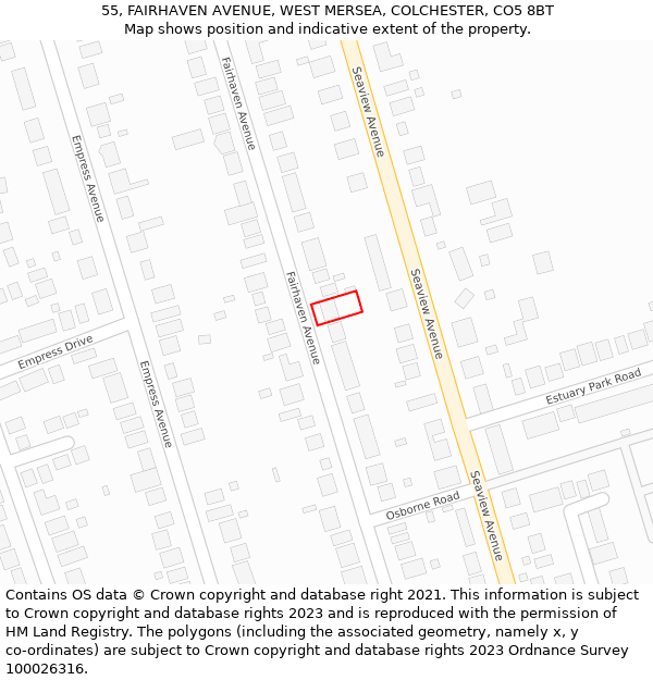 55, FAIRHAVEN AVENUE, WEST MERSEA, COLCHESTER, CO5 8BT: Location map and indicative extent of plot