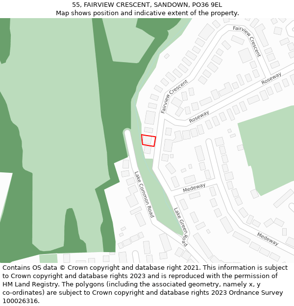 55, FAIRVIEW CRESCENT, SANDOWN, PO36 9EL: Location map and indicative extent of plot