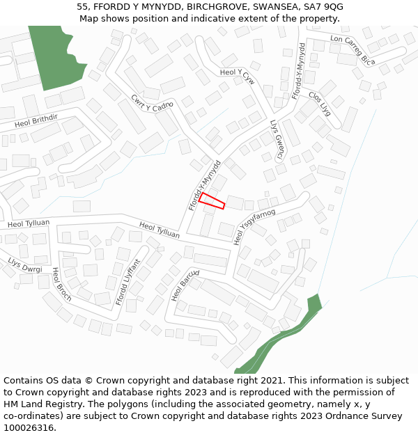 55, FFORDD Y MYNYDD, BIRCHGROVE, SWANSEA, SA7 9QG: Location map and indicative extent of plot