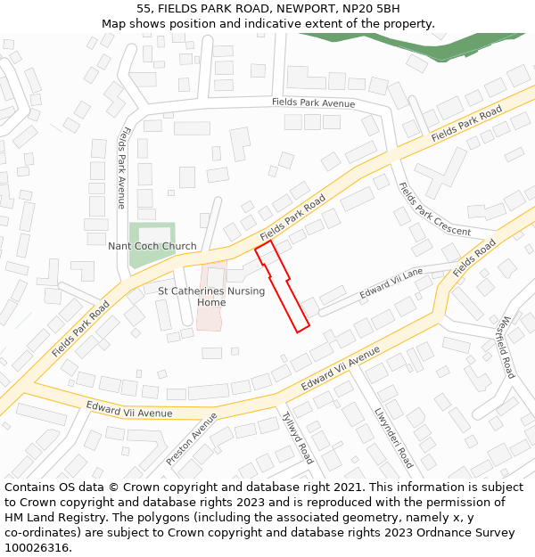 55, FIELDS PARK ROAD, NEWPORT, NP20 5BH: Location map and indicative extent of plot