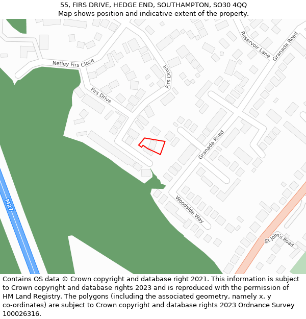 55, FIRS DRIVE, HEDGE END, SOUTHAMPTON, SO30 4QQ: Location map and indicative extent of plot