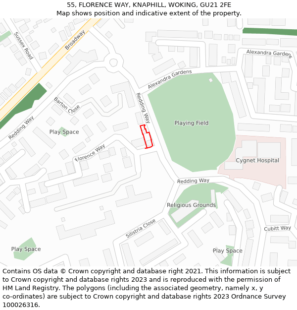 55, FLORENCE WAY, KNAPHILL, WOKING, GU21 2FE: Location map and indicative extent of plot