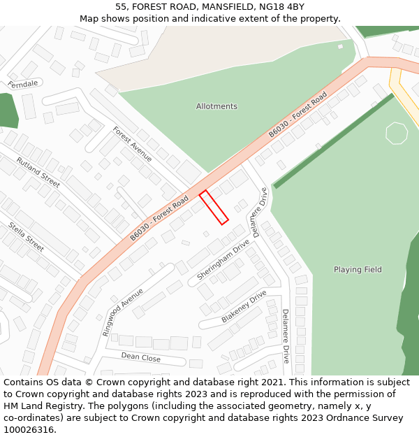 55, FOREST ROAD, MANSFIELD, NG18 4BY: Location map and indicative extent of plot