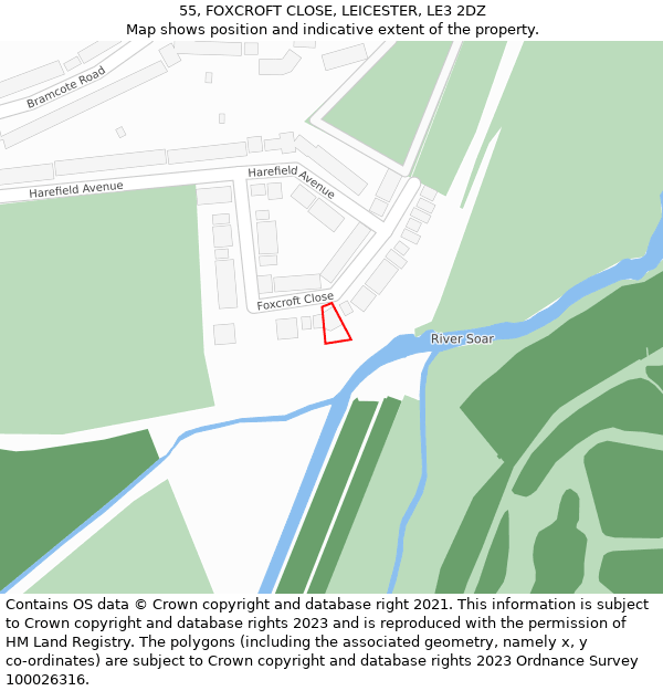 55, FOXCROFT CLOSE, LEICESTER, LE3 2DZ: Location map and indicative extent of plot