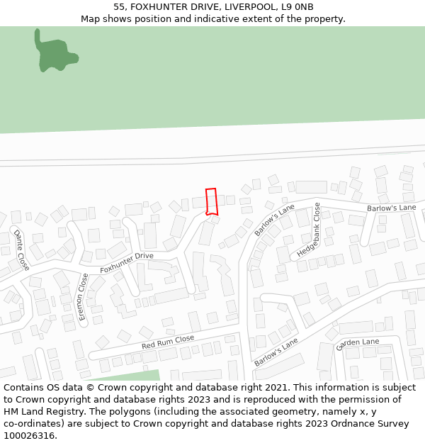 55, FOXHUNTER DRIVE, LIVERPOOL, L9 0NB: Location map and indicative extent of plot