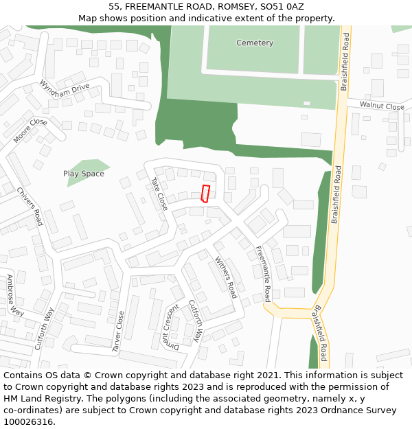 55, FREEMANTLE ROAD, ROMSEY, SO51 0AZ: Location map and indicative extent of plot