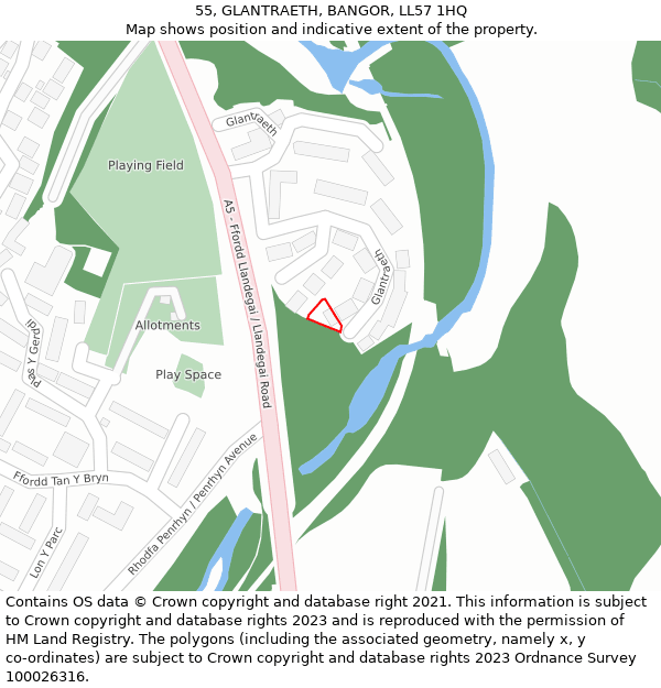 55, GLANTRAETH, BANGOR, LL57 1HQ: Location map and indicative extent of plot