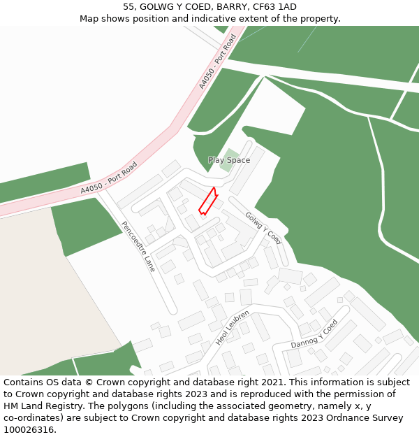 55, GOLWG Y COED, BARRY, CF63 1AD: Location map and indicative extent of plot