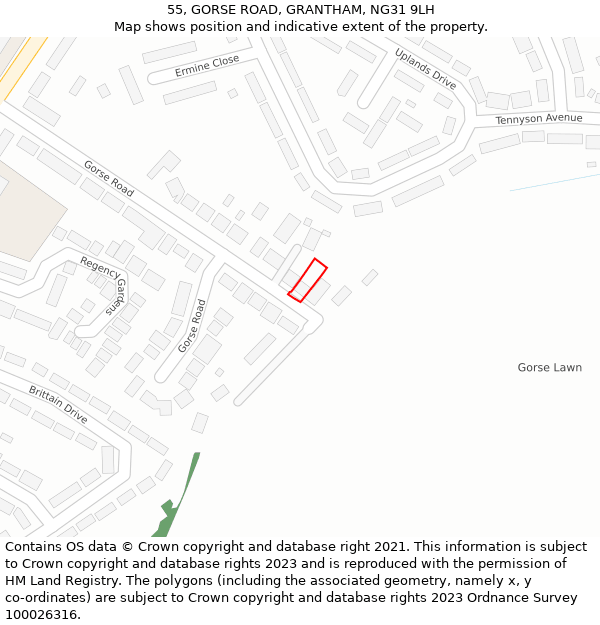 55, GORSE ROAD, GRANTHAM, NG31 9LH: Location map and indicative extent of plot