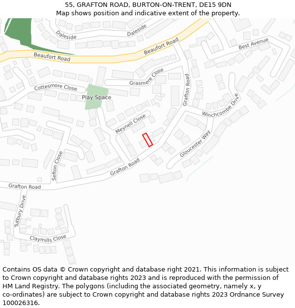 55, GRAFTON ROAD, BURTON-ON-TRENT, DE15 9DN: Location map and indicative extent of plot