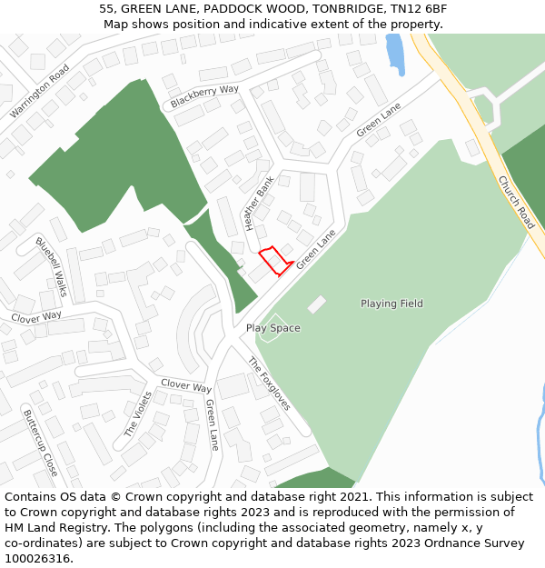 55, GREEN LANE, PADDOCK WOOD, TONBRIDGE, TN12 6BF: Location map and indicative extent of plot