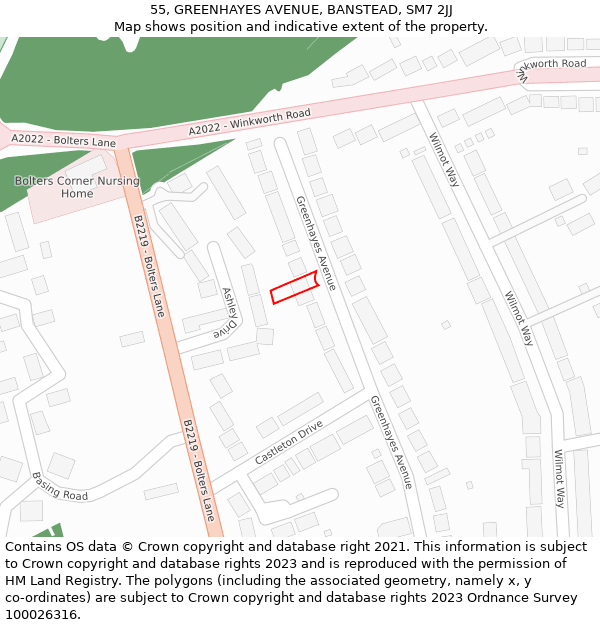 55, GREENHAYES AVENUE, BANSTEAD, SM7 2JJ: Location map and indicative extent of plot