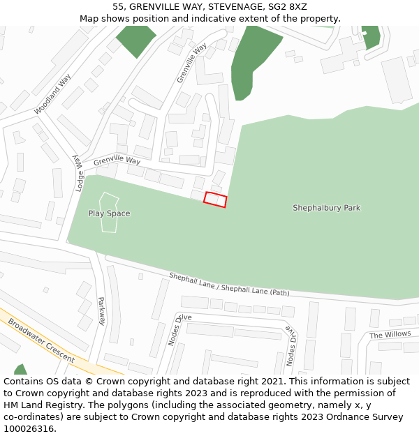 55, GRENVILLE WAY, STEVENAGE, SG2 8XZ: Location map and indicative extent of plot