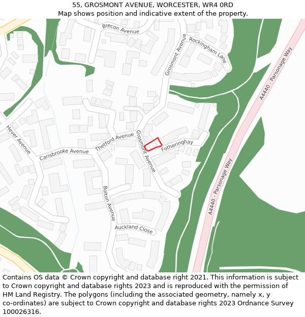 55, GROSMONT AVENUE, WORCESTER, WR4 0RD: Location map and indicative extent of plot