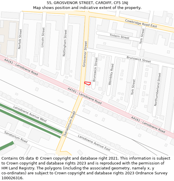 55, GROSVENOR STREET, CARDIFF, CF5 1NJ: Location map and indicative extent of plot