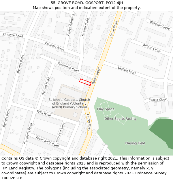 55, GROVE ROAD, GOSPORT, PO12 4JH: Location map and indicative extent of plot