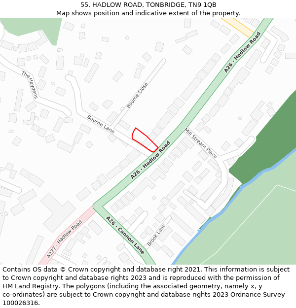 55, HADLOW ROAD, TONBRIDGE, TN9 1QB: Location map and indicative extent of plot