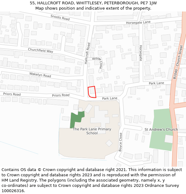 55, HALLCROFT ROAD, WHITTLESEY, PETERBOROUGH, PE7 1JW: Location map and indicative extent of plot