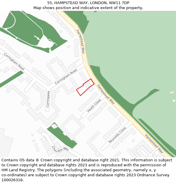 55, HAMPSTEAD WAY, LONDON, NW11 7DP: Location map and indicative extent of plot