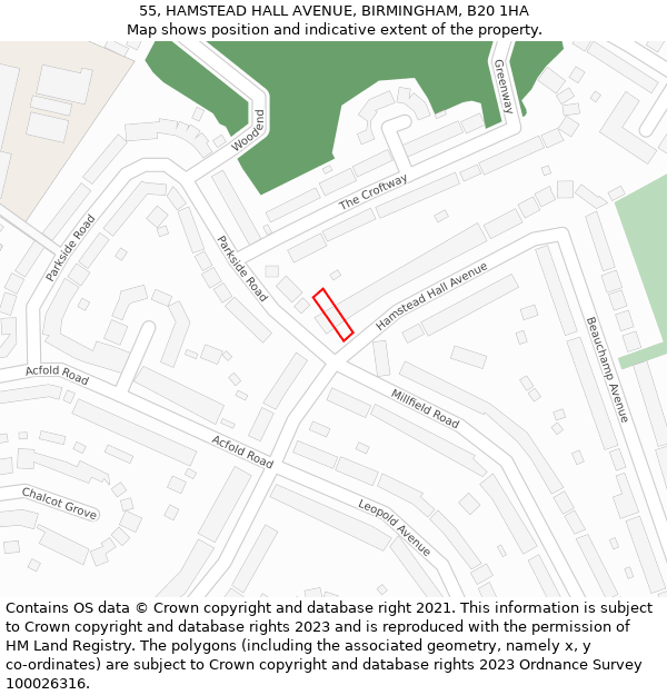 55, HAMSTEAD HALL AVENUE, BIRMINGHAM, B20 1HA: Location map and indicative extent of plot