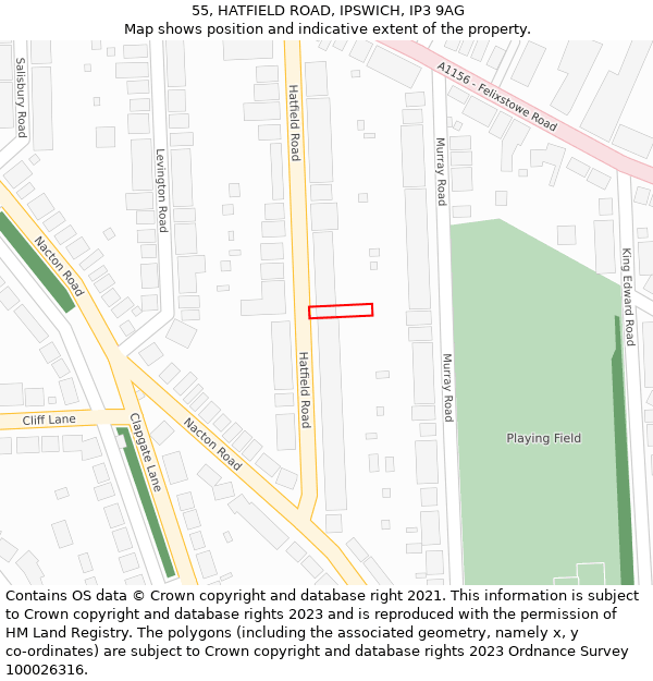 55, HATFIELD ROAD, IPSWICH, IP3 9AG: Location map and indicative extent of plot