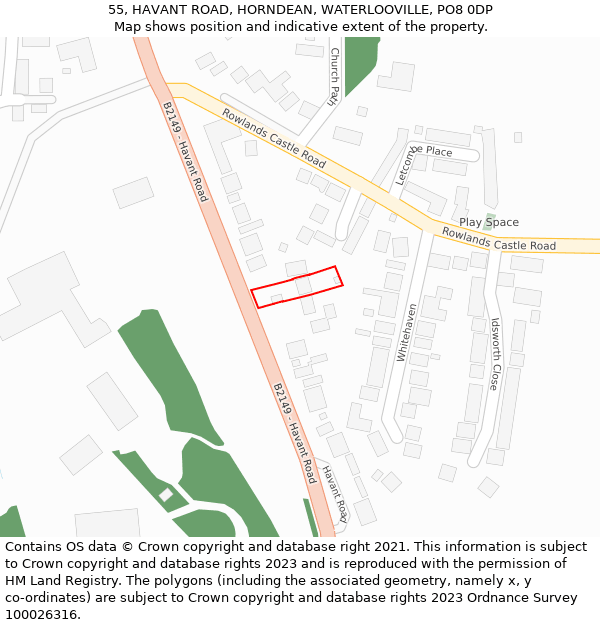 55, HAVANT ROAD, HORNDEAN, WATERLOOVILLE, PO8 0DP: Location map and indicative extent of plot