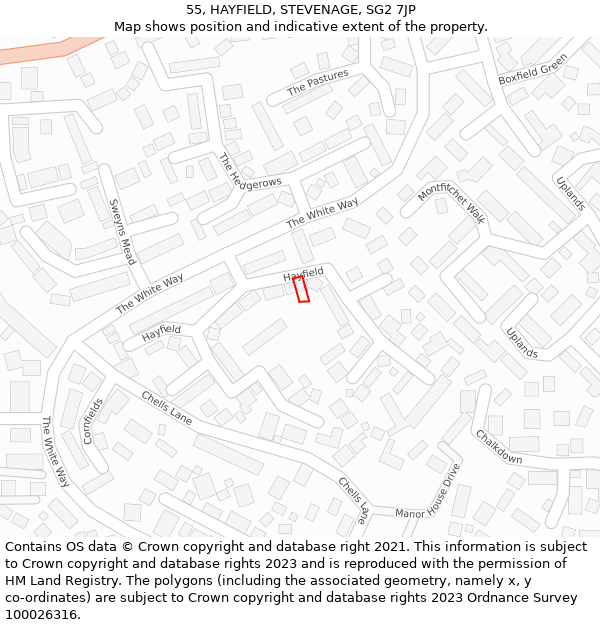 55, HAYFIELD, STEVENAGE, SG2 7JP: Location map and indicative extent of plot