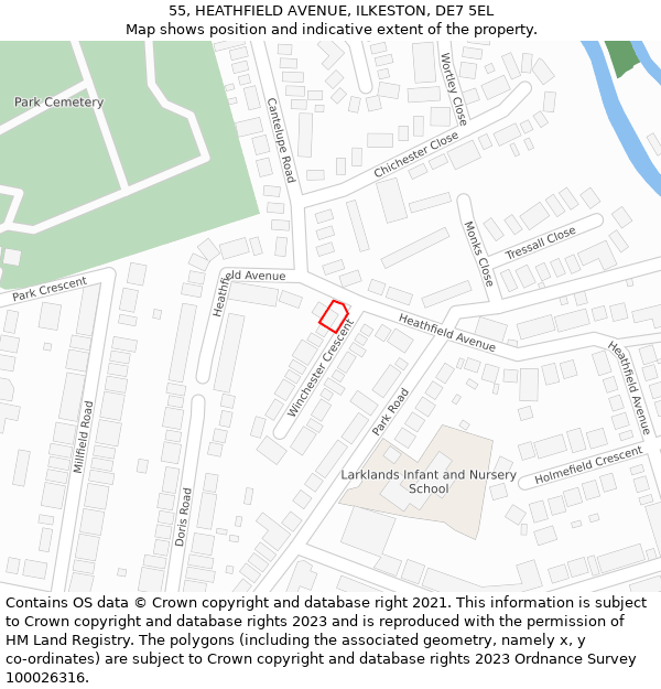 55, HEATHFIELD AVENUE, ILKESTON, DE7 5EL: Location map and indicative extent of plot