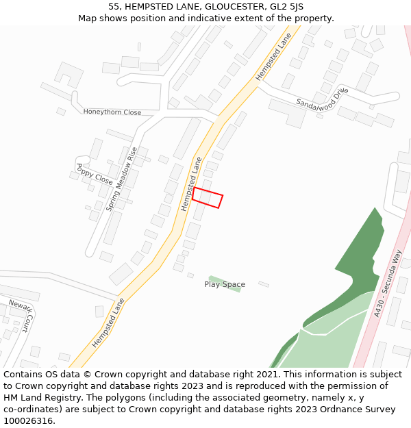 55, HEMPSTED LANE, GLOUCESTER, GL2 5JS: Location map and indicative extent of plot