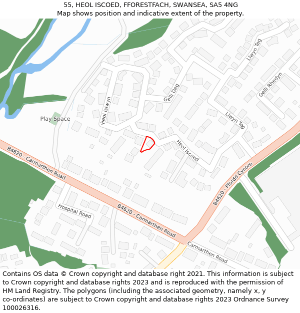 55, HEOL ISCOED, FFORESTFACH, SWANSEA, SA5 4NG: Location map and indicative extent of plot