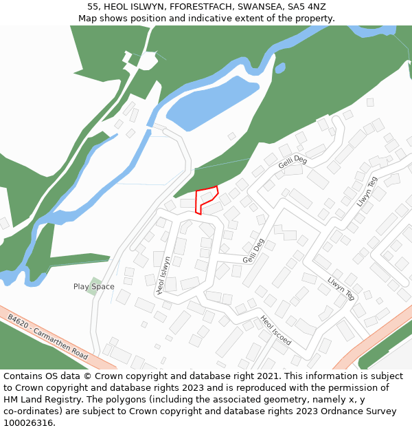 55, HEOL ISLWYN, FFORESTFACH, SWANSEA, SA5 4NZ: Location map and indicative extent of plot