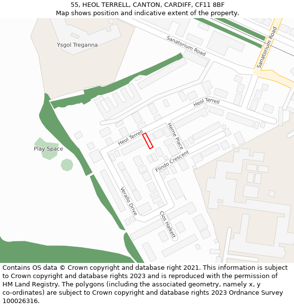 55, HEOL TERRELL, CANTON, CARDIFF, CF11 8BF: Location map and indicative extent of plot