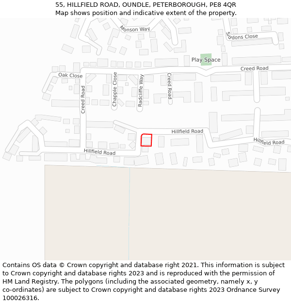 55, HILLFIELD ROAD, OUNDLE, PETERBOROUGH, PE8 4QR: Location map and indicative extent of plot